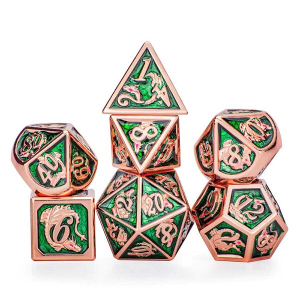 SET: Copper w/Green Solid Metal Dragon