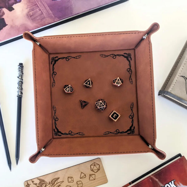 Dragon Border Dice Rolling Tray Chestnut