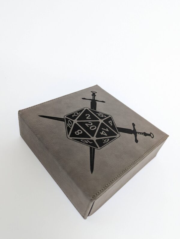 D20 Swords - D&D - Vegan Leather Dice Box: Grey